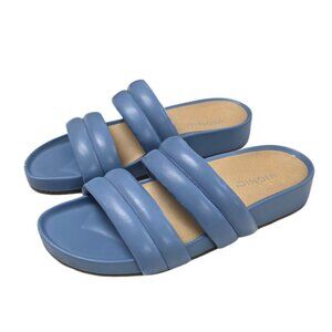 Vionic Mayla Sandals, Slide, Puffy Straps, Blue Leather, Comfort, Vacation, 8.5